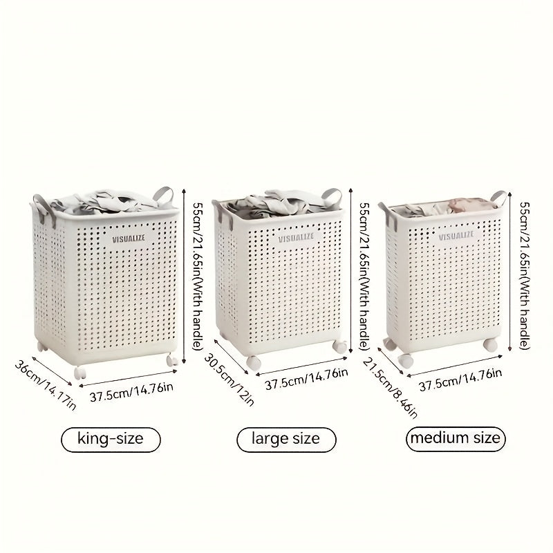 Large PP Material Rolling Laundry Cart with Lid - Multifunctional Personal Care Product Dispenser and Youngsters Supplies Storage Box, Equipped with Handles - Space-Saving Home Storage Solution, Suitable for Clothes, Accessories, Laundry Basket