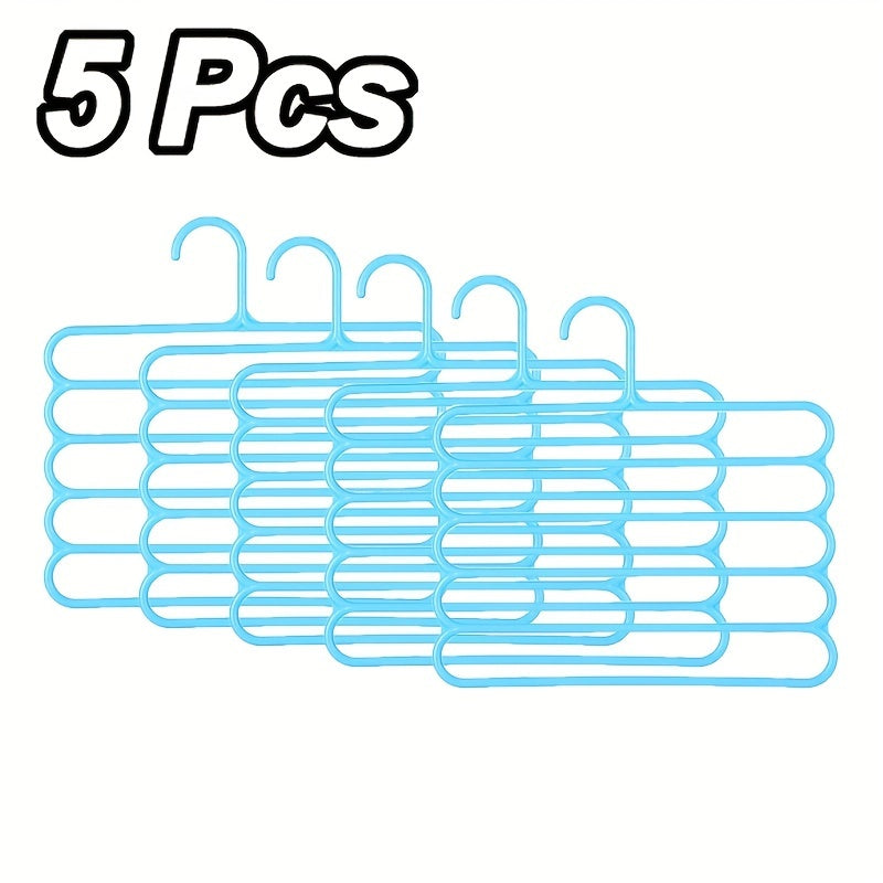 5pcs Heavy-Duty Plastic 5-Tier Pants & Scarf Hanger Rack with Anti-Slip Shelves - Multi-Layer Clothing Shelf for Retail Store Wardrobe Display, Space-Saving Garment Rack (Compatible with & Commercial Use)