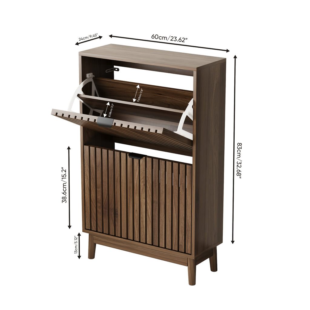 Shoe Storage Cabinet with Doors for Entryway Wood Hidden Shoe Organizer for Heels, Boots, Slippers