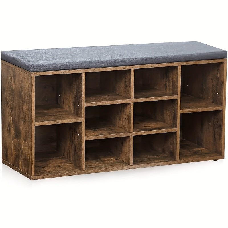 Shoe Storage Bench, Entryway Bench with Storage, 3-Tier Shoe Rack Bench 10 Cubbies Adjustable Shelves Shoe Organizer Shelf for Hallway Front Door Living Room Bedroom