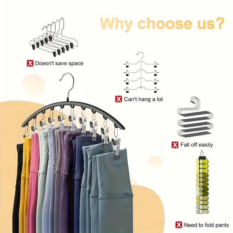 Space-Saving Hanger 6pcs\u002F4pcs\u002F2pcs\u002F1pc, Space-Saving Stainless Steel Hanger With 10 Clips- Easy Install, Clothes Hangers For Cars Wall-Mounted Organizer For Yoga Pants, Leggings& Socks