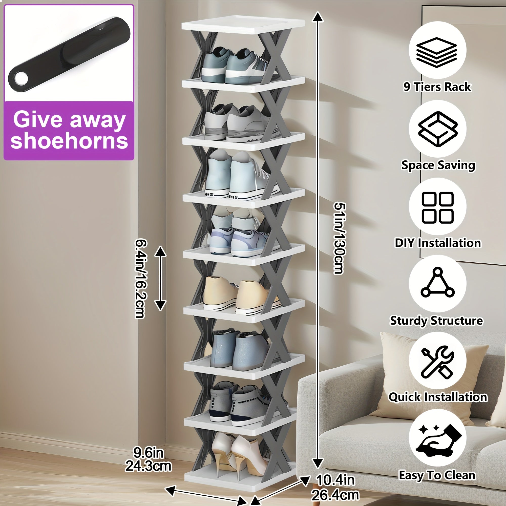 9\u002F6-Tier Shoe Rack, Space-Saving Vertical Shoe Organizer for Entryway, Bedroom, Hallway, Living Room, Dorm - Stackable Plastic Shoe Storage Shelf, Easy Assembly, Black\u002FPink\u002FMulti-Color Options