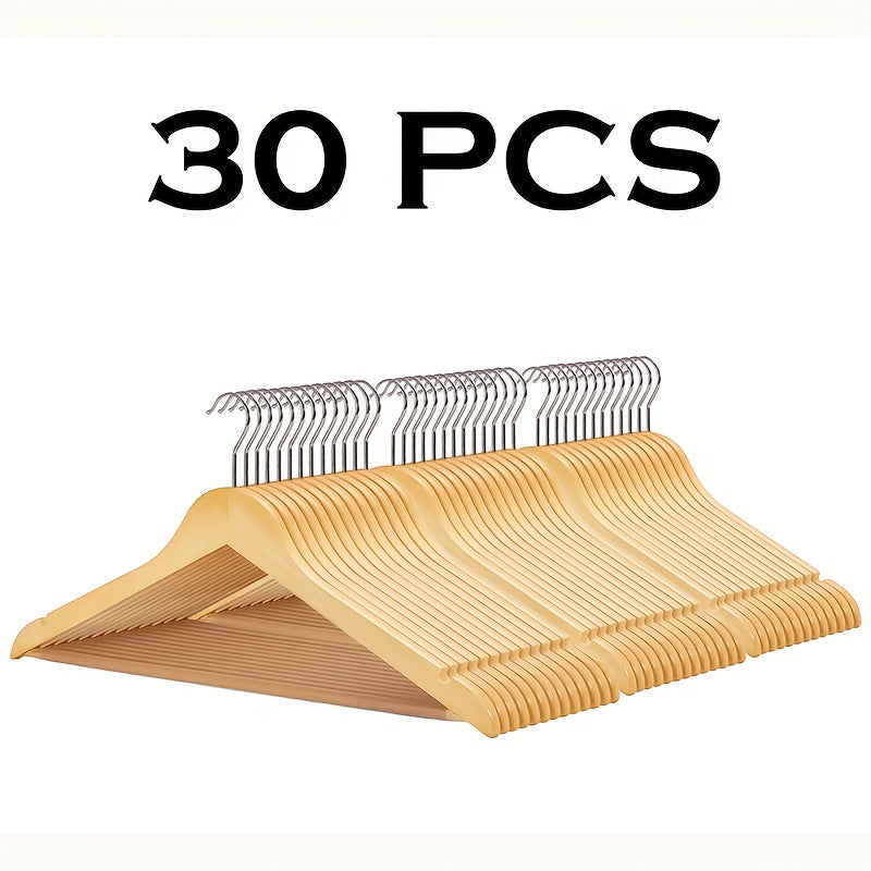 30\u002F20\u002F10pcs Heavy-Duty Solid Wood Clothes Hangers - Suitable for Heavy Coats, Jackets, Dresses - Space-Saving Sturdy Standalone Hangers Suitable for Home, Office, Hotel; Durable Wood Hangers for Wardrobe, Wood for Fashion Enthusiasts
