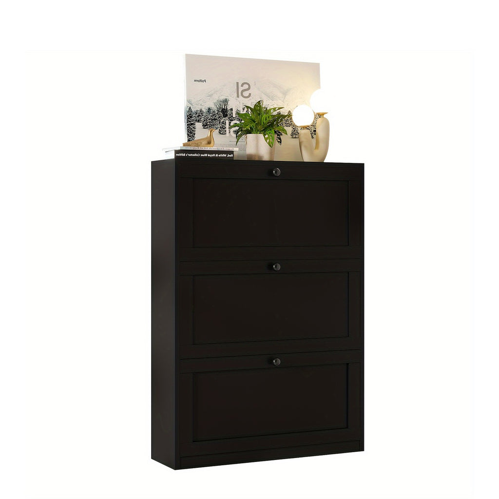 Shoe Cabinet with 3 Flip Drawers & Adjustable Shelf, Narrow Shoe Storage Cabinet for Entryway, Freestanding Hidden Shoe Organizer for Hallway, Bedroom, Apartment
