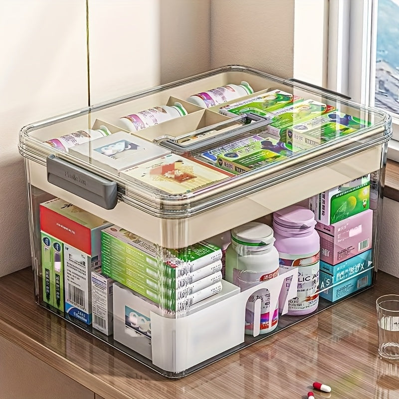 1pc Medicine Storage Box With A Handle, Multi-layer Design, Large-capacity Plastic Medical Box, Portable Medical Organizer. Suitable For Bedroom, Bathroom, Office, Or Desk Storage. Available In Multiple Models.