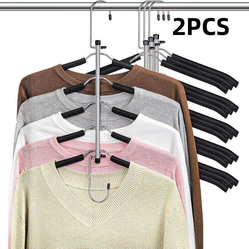2pcs\u002F4pcs Space-saving Hangers, 5-layer Hangers To Save Space For Storing Clothes, Metal Hangers With Anti-slip Foam Pads, Suitable For Wardrobe Organization And Storage, Suitable For Coats, Shirts, Suits, T-shirts