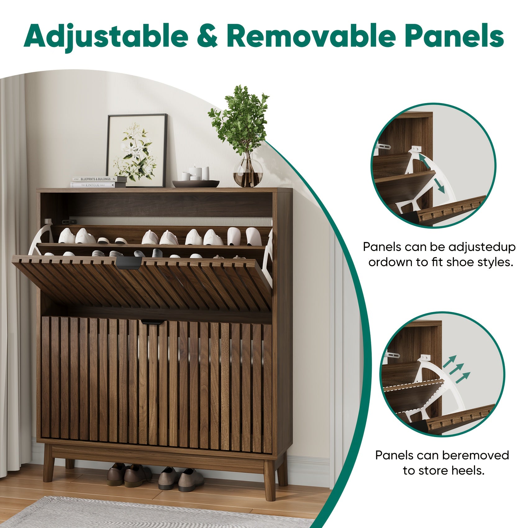 Shoe Storage Cabinet with Doors for Entryway Wood Hidden Shoe Organizer for Heels, Boots, Slippers