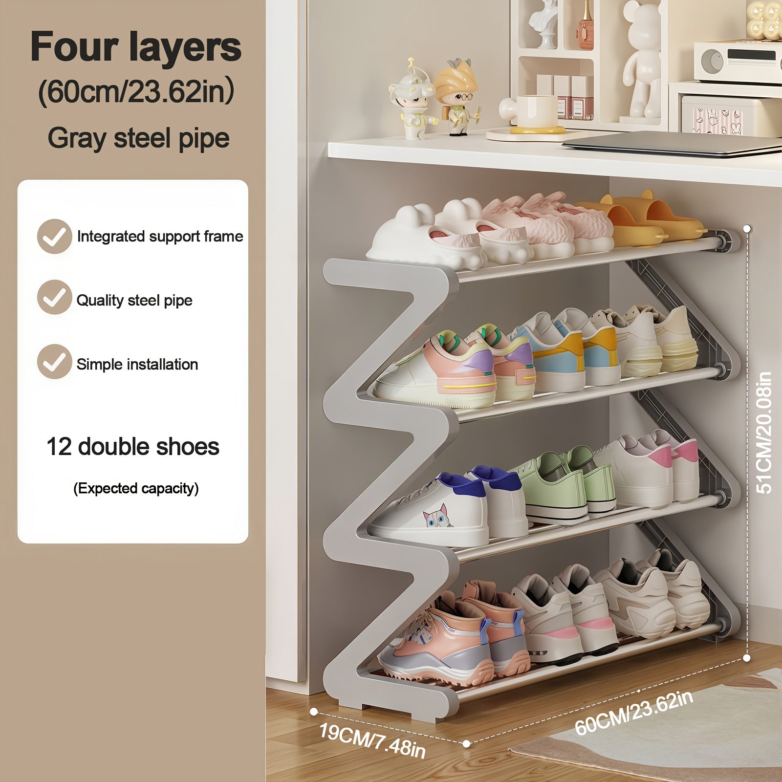 1pc Multi-Layer Simple Shoe Rack, Household Doorway Multi-Layer Storage Shoe Cabinet, Student Dormitory Under Table Miscellaneous Shoe Storage Shelf for Entryway, Doorway, Bedroom, Hallway Simple Household Shoe Storage Organizer