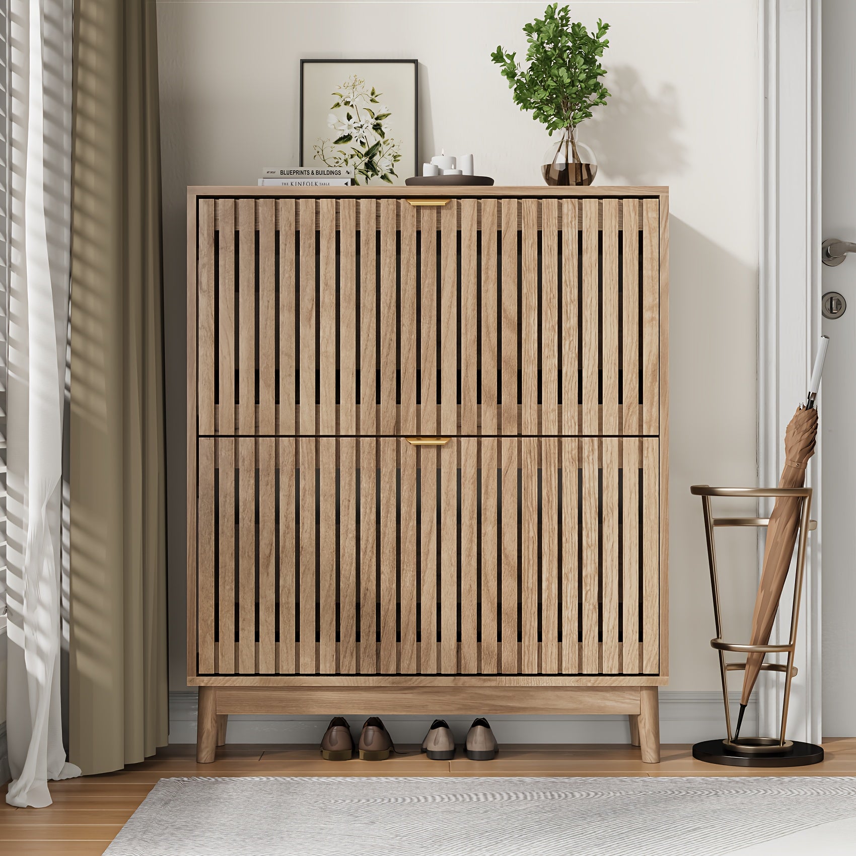 Shoe Storage Cabinet with Doors for Entryway Wood Hidden Shoe Organizer for Heels, Boots, Slippers