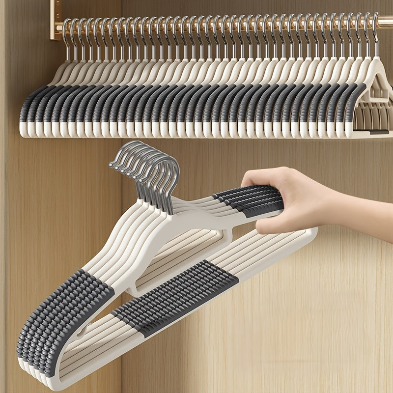 50pcs Anti-Slip Traceless Clothes Hangers, Clothes Pins - Sturdy, Durable, Curved Imitation Shoulder, Perfect For Home, For Dresses & Coats, Dorms, Rentals, Organizing Clothes, Wet Or Dry Use, Must-have For Home Gray White