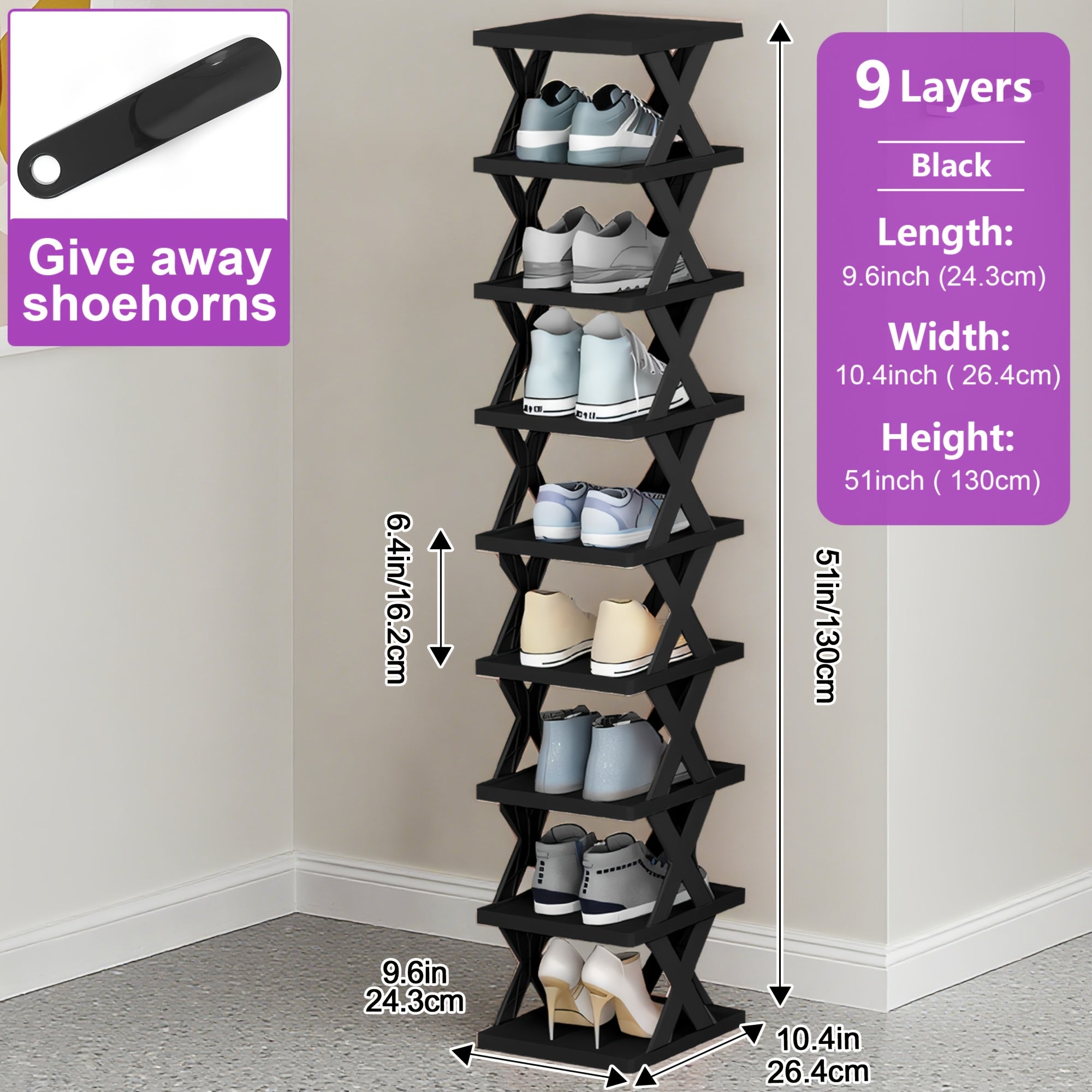9\u002F6-Tier Shoe Rack, Space-Saving Vertical Shoe Organizer for Entryway, Bedroom, Hallway, Living Room, Dorm - Stackable Plastic Shoe Storage Shelf, Easy Assembly, Black\u002FPink\u002FMulti-Color Options