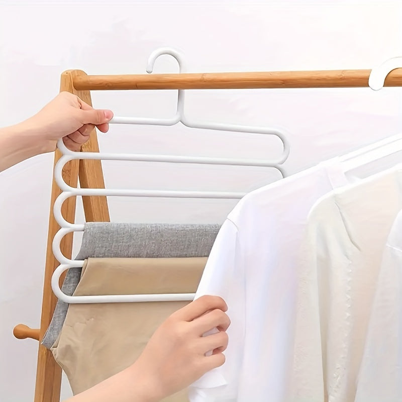 5pcs Heavy-Duty Plastic 5-Tier Pants & Scarf Hanger Rack with Anti-Slip Shelves - Multi-Layer Clothing Shelf for Retail Store Wardrobe Display, Space-Saving Garment Rack (Compatible with & Commercial Use)