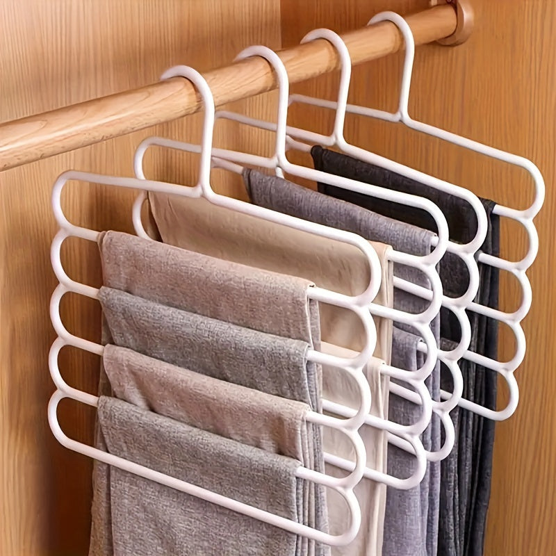 5pcs Heavy-Duty Plastic 5-Tier Pants & Scarf Hanger Rack with Anti-Slip Shelves - Multi-Layer Clothing Shelf for Retail Store Wardrobe Display, Space-Saving Garment Rack (Compatible with & Commercial Use)