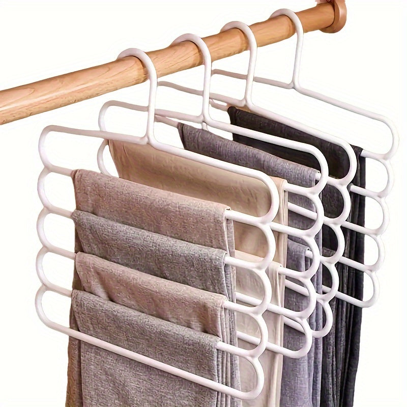 5pcs Heavy-Duty Plastic 5-Tier Pants & Scarf Hanger Rack with Anti-Slip Shelves - Multi-Layer Clothing Shelf for Retail Store Wardrobe Display, Space-Saving Garment Rack (Compatible with & Commercial Use)