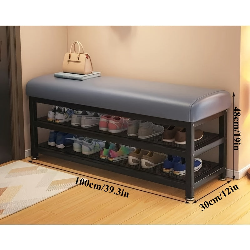 Contemporary Shoe Bench for The Entryway Featuring a Comfortable Cushion, Multiple Storage Compartments, a Space-Efficient Shoe Rack, Easy Assembly, And a Sturdy Metal Frame, Perfect for Bedrooms Or Hallways