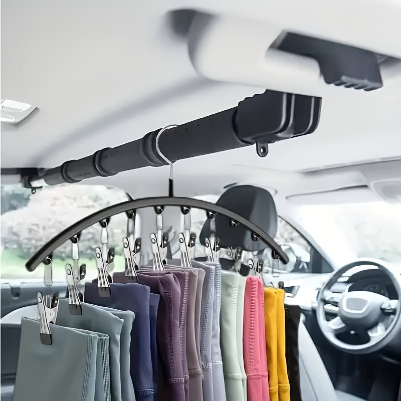 Space-Saving Hanger 6pcs\u002F4pcs\u002F2pcs\u002F1pc, Space-Saving Stainless Steel Hanger With 10 Clips- Easy Install, Clothes Hangers For Cars Wall-Mounted Organizer For Yoga Pants, Leggings& Socks
