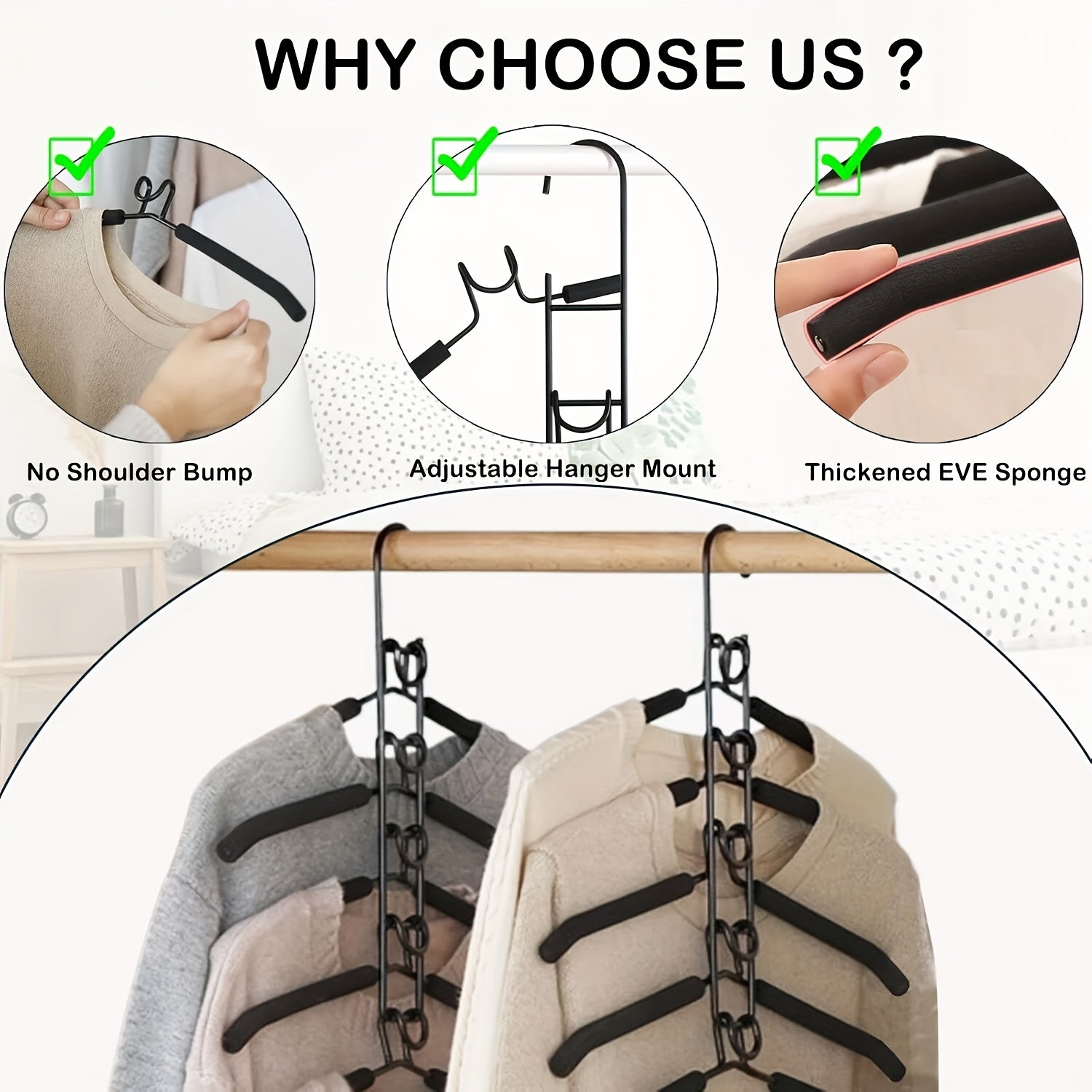 2pcs\u002F4pcs Space-saving Hangers, 5-layer Hangers To Save Space For Storing Clothes, Metal Hangers With Anti-slip Foam Pads, Suitable For Wardrobe Organization And Storage, Suitable For Coats, Shirts, Suits, T-shirts
