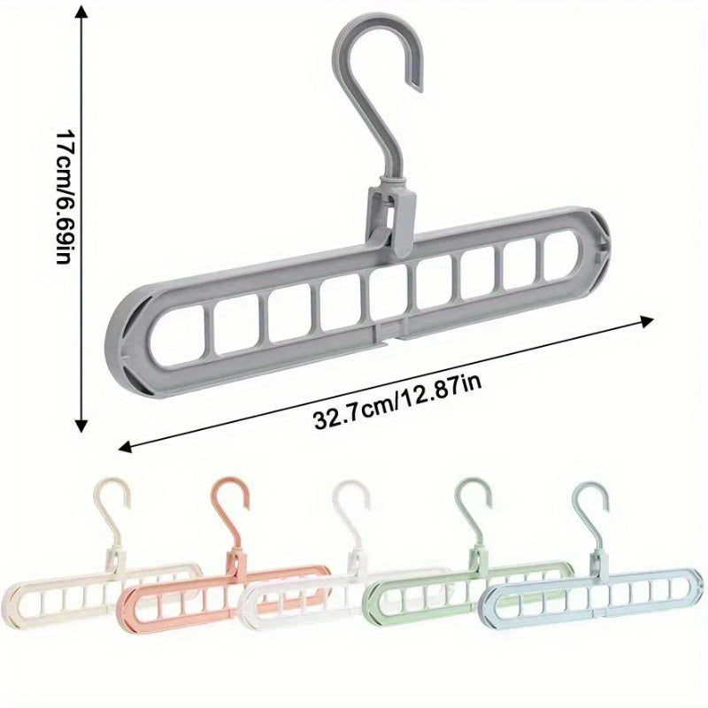 Set of 5 Sturdy Foldable Plastic Hangers Featuring 9 Holes - Designed to Prevent Slipping, These Porous Hangers Are Ideal for Organizing Clothes in Closets, Wardrobes, And Dorm Rooms While Saving Space