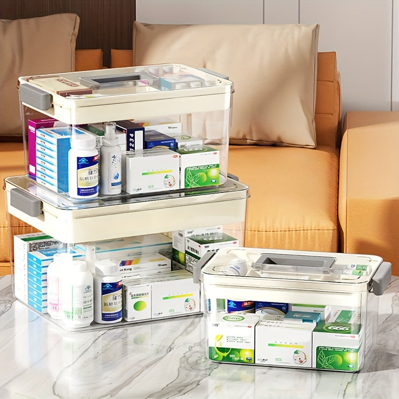 1pc Multi-layer Drug Storage Box With Handle, Large Capacity Plastic Medicine Box, Portable Miscellaneous Storage Box, Can Be Used In Bedroom, Bathroom, Office, Desk Storage Box And Other Places, Storage Boxes for Organizing