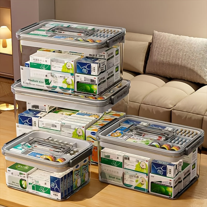 1pc Medicine Storage Box With A Handle, Multi-layer Design, Large-capacity Plastic Medical Box, Portable Medical Organizer. Suitable For Bedroom, Bathroom, Office, Or Desk Storage. Available In Multiple Models.