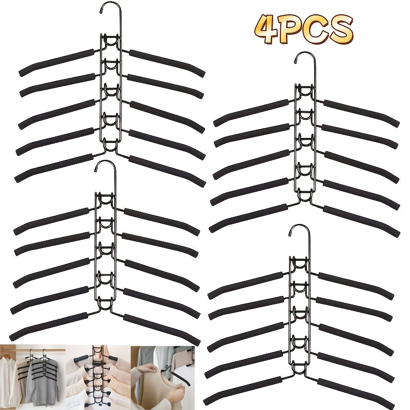 2pcs\u002F4pcs Space-saving Hangers, 5-layer Hangers To Save Space For Storing Clothes, Metal Hangers With Anti-slip Foam Pads, Suitable For Wardrobe Organization And Storage, Suitable For Coats, Shirts, Suits, T-shirts