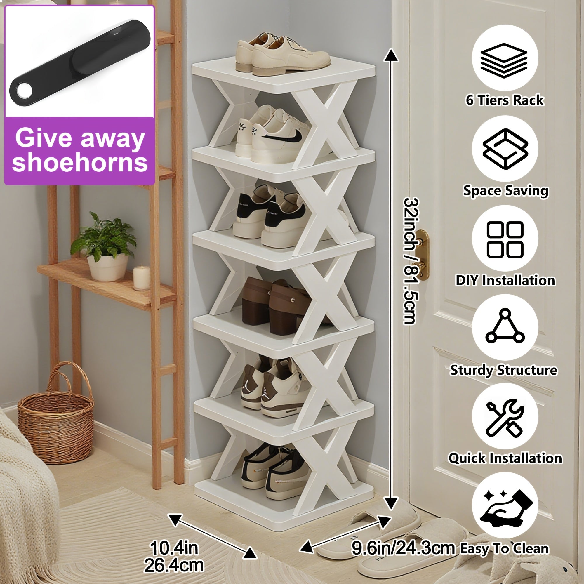 9\u002F6-Tier Shoe Rack, Space-Saving Vertical Shoe Organizer for Entryway, Bedroom, Hallway, Living Room, Dorm - Stackable Plastic Shoe Storage Shelf, Easy Assembly, Black\u002FPink\u002FMulti-Color Options