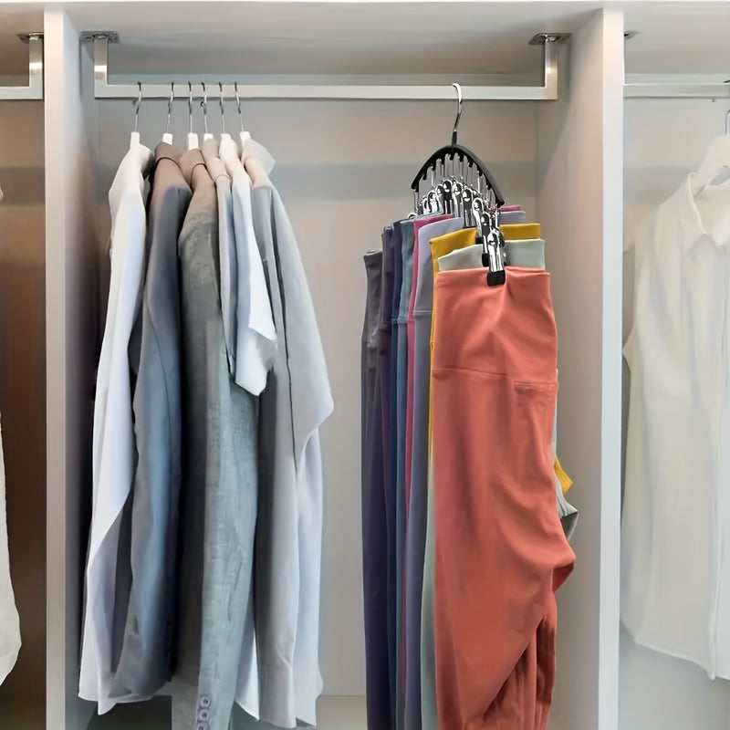 Space-Saving Hanger 6pcs\u002F4pcs\u002F2pcs\u002F1pc, Space-Saving Stainless Steel Hanger With 10 Clips- Easy Install, Clothes Hangers For Cars Wall-Mounted Organizer For Yoga Pants, Leggings& Socks