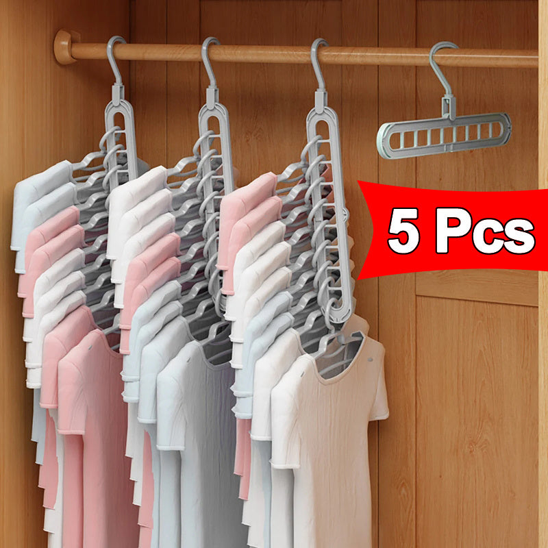 Set of 5 Sturdy Foldable Plastic Hangers Featuring 9 Holes - Designed to Prevent Slipping, These Porous Hangers Are Ideal for Organizing Clothes in Closets, Wardrobes, And Dorm Rooms While Saving Space
