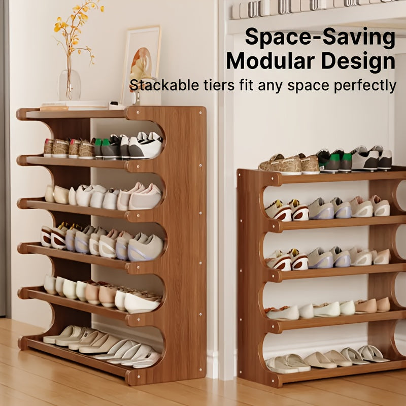 3\u002F5\u002F6 Tiers Shoe Rack, Bamboo Shoe Rack, Shoe Storage Organizers, Easy to Assemble, Space Saving, Shoe Rack for Front Door Entrance, Entryway, Living Room, Bedroom, Garage - Sturdy Bamboo Rack