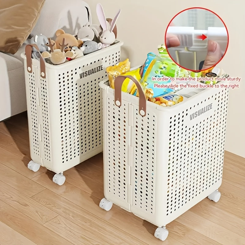 Large PP Material Rolling Laundry Cart with Lid - Multifunctional Personal Care Product Dispenser and Youngsters Supplies Storage Box, Equipped with Handles - Space-Saving Home Storage Solution, Suitable for Clothes, Accessories, Laundry Basket