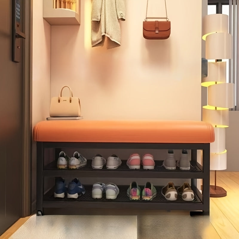 Contemporary Shoe Bench for The Entryway Featuring a Comfortable Cushion, Multiple Storage Compartments, a Space-Efficient Shoe Rack, Easy Assembly, And a Sturdy Metal Frame, Perfect for Bedrooms Or Hallways