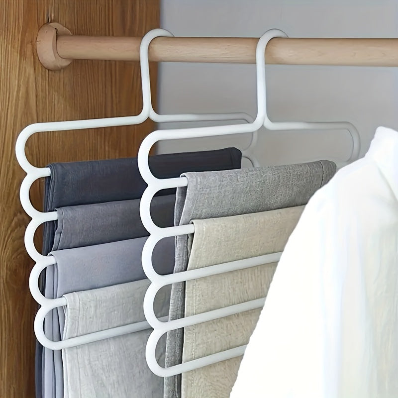 5pcs Heavy-Duty Plastic 5-Tier Pants & Scarf Hanger Rack with Anti-Slip Shelves - Multi-Layer Clothing Shelf for Retail Store Wardrobe Display, Space-Saving Garment Rack (Compatible with & Commercial Use)