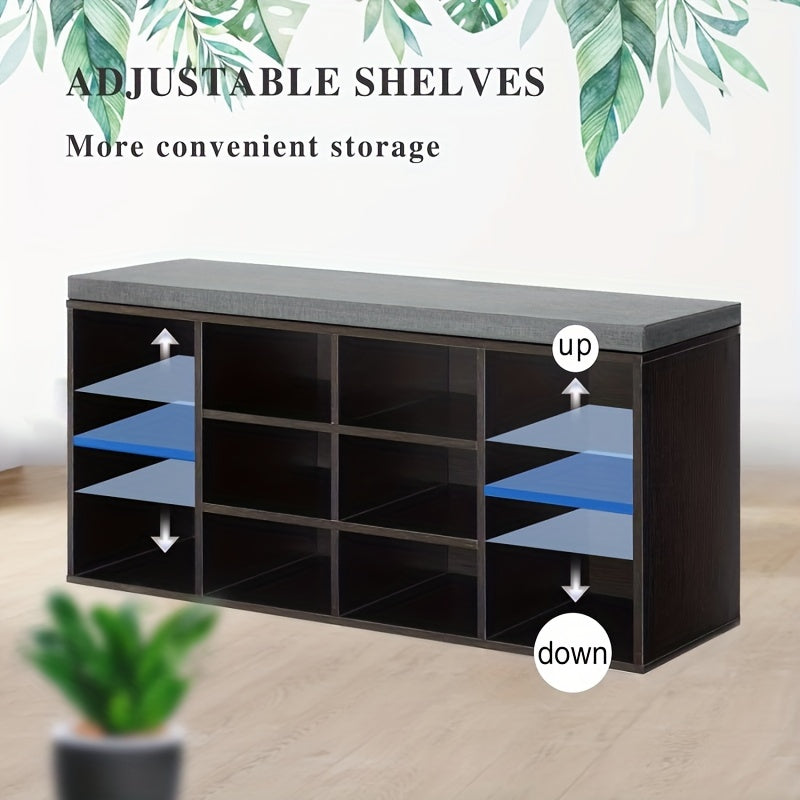 Shoe Storage Bench, Entryway Bench with Storage, 3-Tier Shoe Rack Bench 10 Cubbies Adjustable Shelves Shoe Organizer Shelf for Hallway Front Door Living Room Bedroom