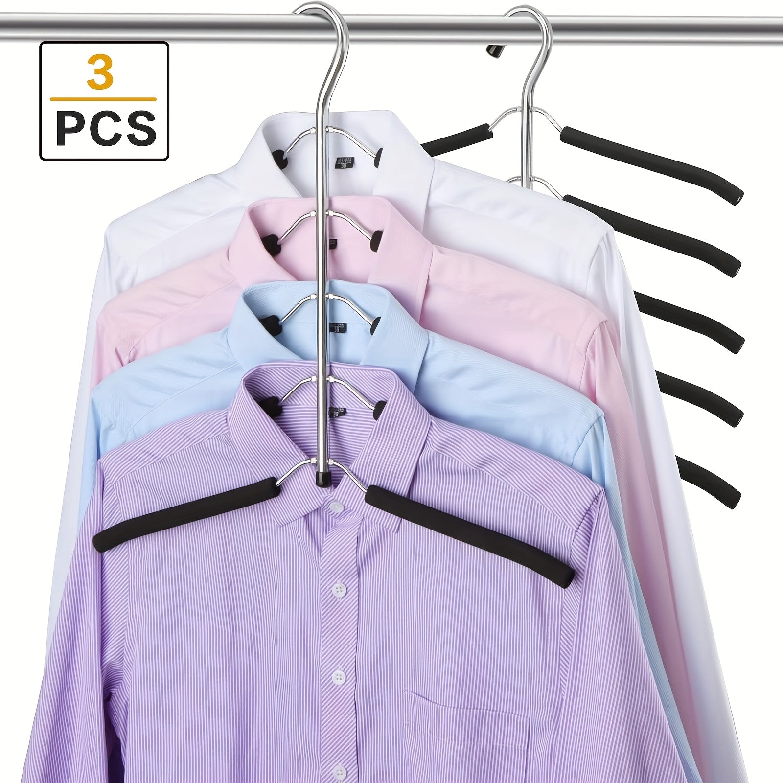 Set of 3 Clothing Hangers Designed to Save Space Without Leaving Marks in a Five-Tier Wardrobe, Featuring a Swivel Storage Option for Suits, Shirts, T-Shirts, And Jackets
