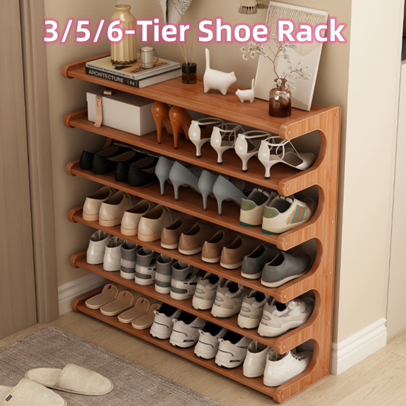 3\u002F5\u002F6-tier Shoe Rack, Practical Storage Shelf, Space-saving Design, Multi-layer Independent Storage Rack, Wood Grain Finish, Easy to Assemble, Self-standing Cube Shoe Storage Rack, Suitable for Dorm Rooms and Entryways, Easy to Assemble, Brown
