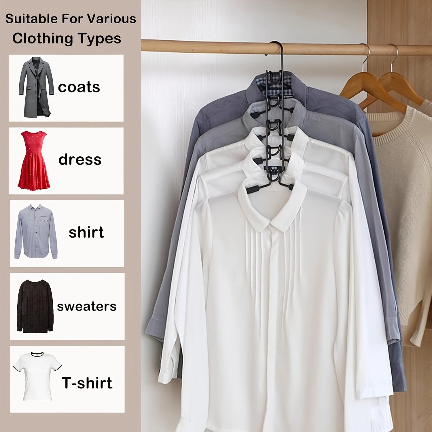 2pcs\u002F4pcs Space-saving Hangers, 5-layer Hangers To Save Space For Storing Clothes, Metal Hangers With Anti-slip Foam Pads, Suitable For Wardrobe Organization And Storage, Suitable For Coats, Shirts, Suits, T-shirts
